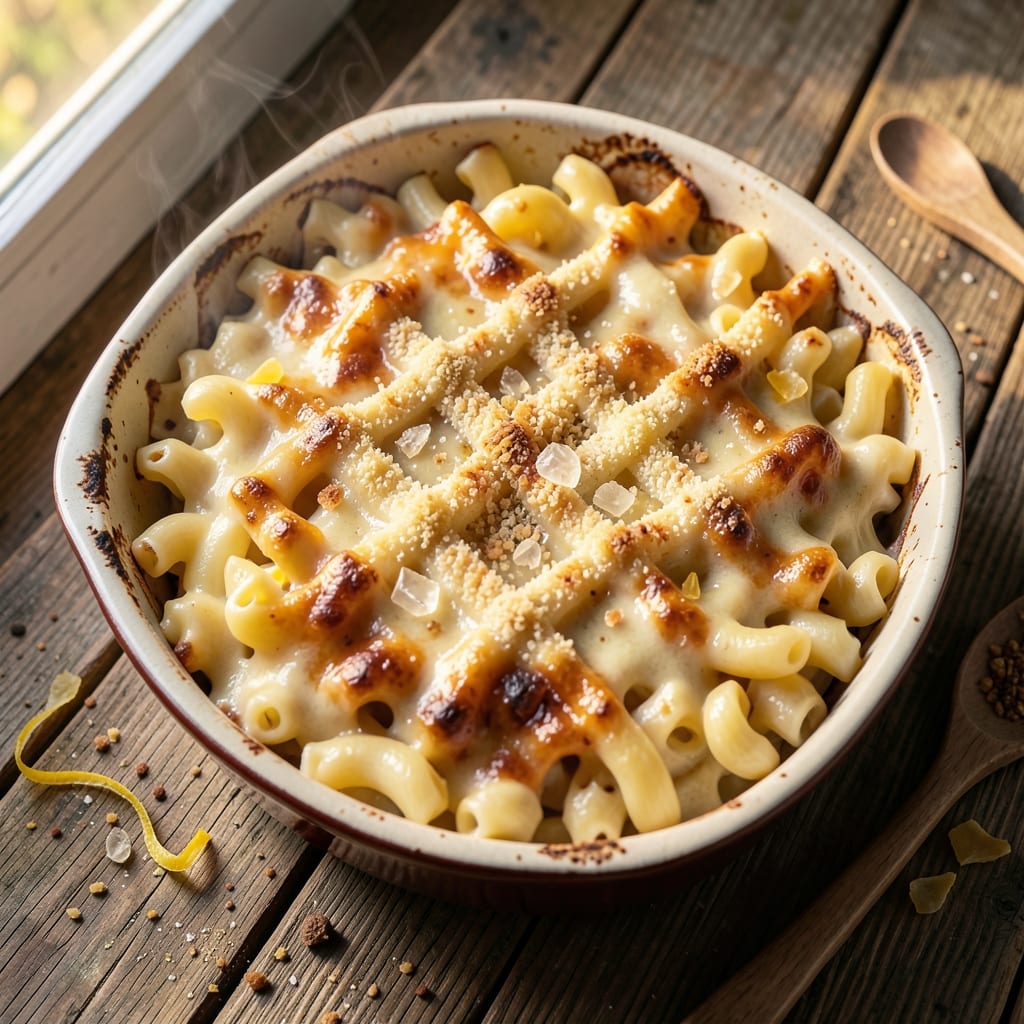 Baked Mac and Cheese Recipe with Egg and Milk: Breakfast Casserole With Crispy Top and Gooey Core