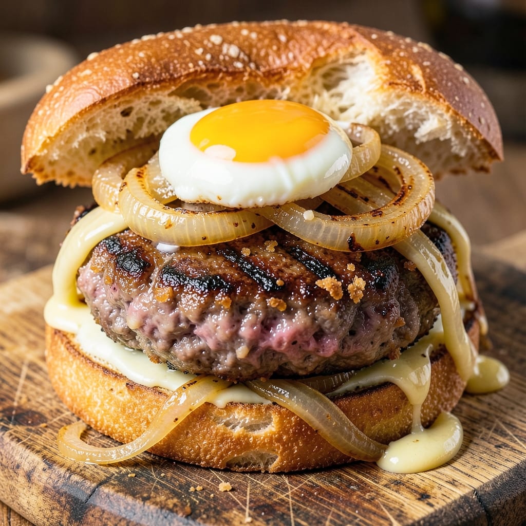 Burger Recipe With Egg and Onion: Fluffy Egg-Crowned Bites With Caramelized Onions