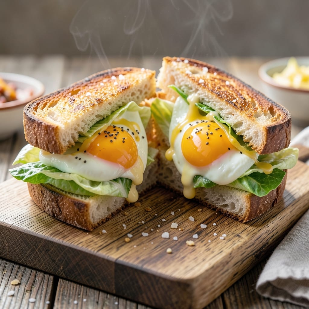Egg and Lettuce Sandwich Recipe: Crispy Fried Eggs on Buttery Toast
