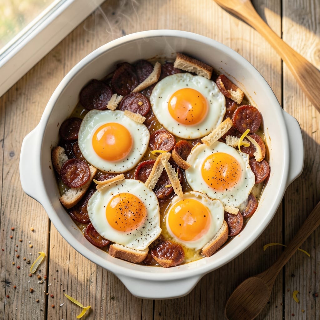 Baked Egg and Chorizo Recipe: Crispy Chorizo Crust with Runny Yolk Magic