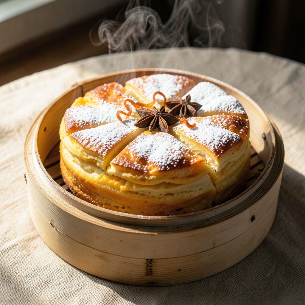 Chinese Steam Egg Cake Recipe: Silky Yolk Centers Cradled in Turmeric-Spiced Crust
