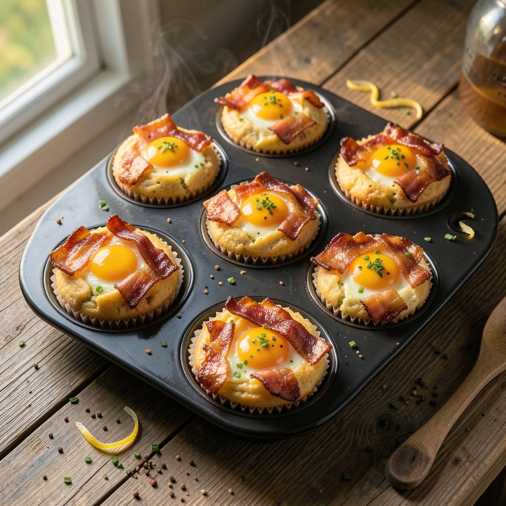Bacon and Egg Cupcakes Recipe: Savory Bites With Crispy Crusts and Runny Yolk Centers