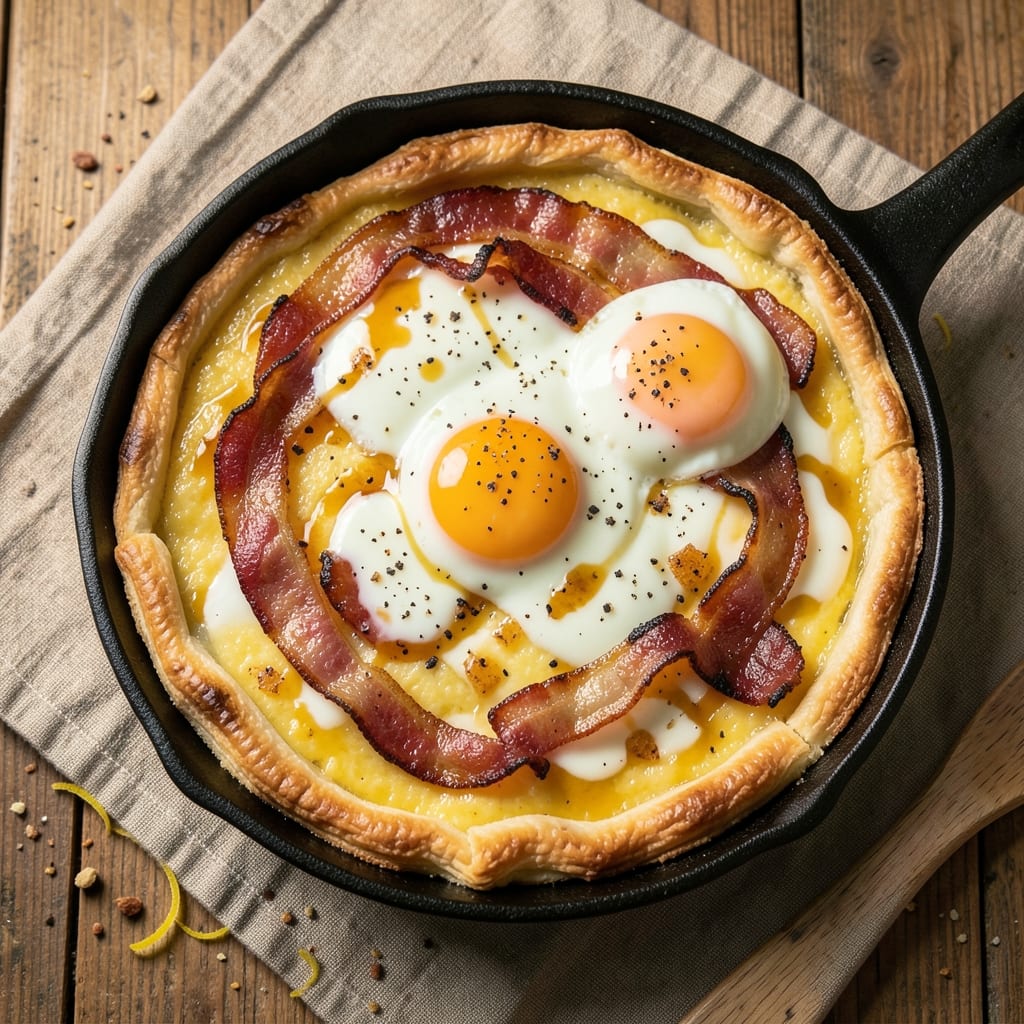 Bacon and Egg Pan Pie Recipe: Crispy Layers With Runny Yolk Magic