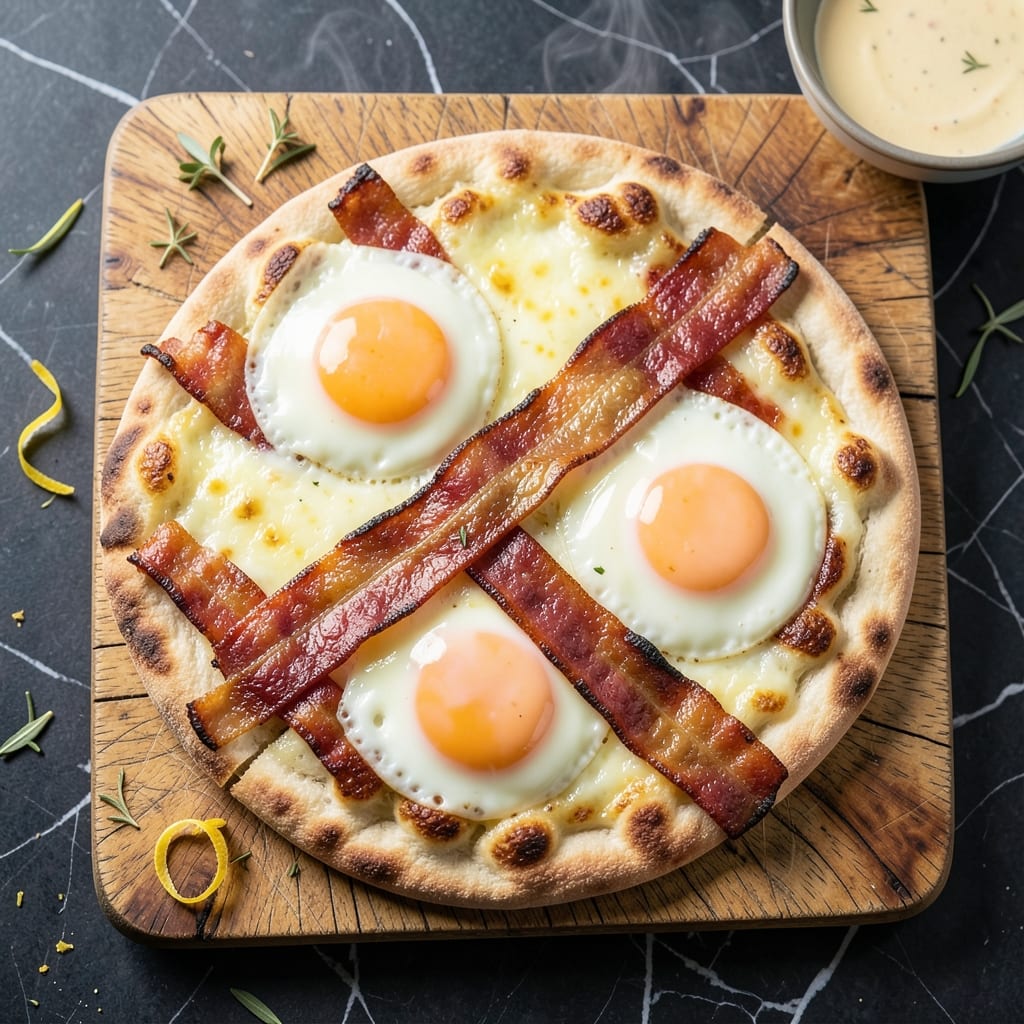 Bacon, Egg, and Cheese Flatbread Recipe: Crispy Edges and Runny Yolk Magic