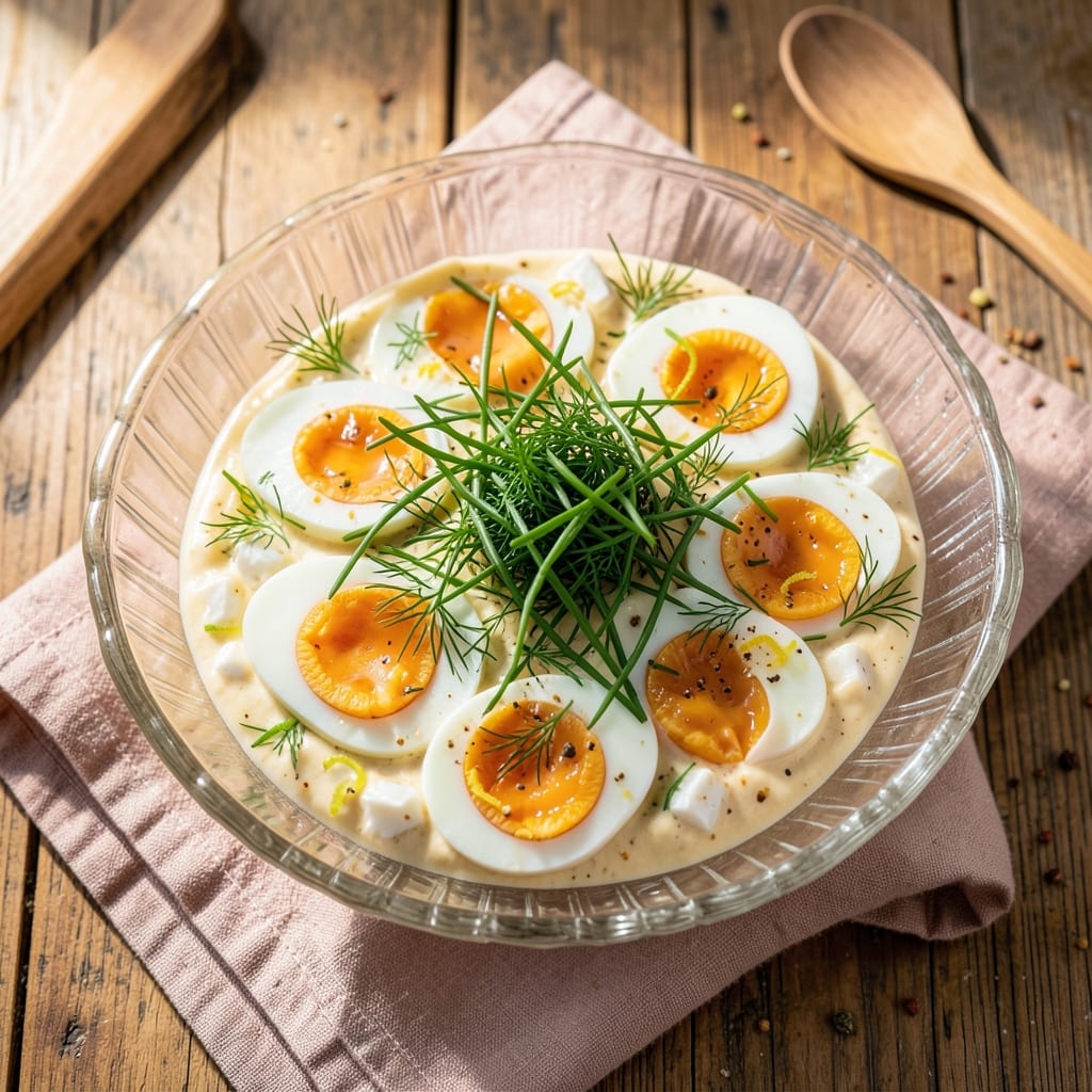 Deluxe Egg Salad Recipe: Velvety Yolk Magic with Crispy Herb Garnish
