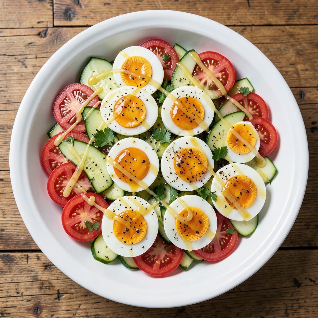Egg and Tomato Salad Recipe: Crispy Cucumber Bites with Zesty Yolk Dressing
