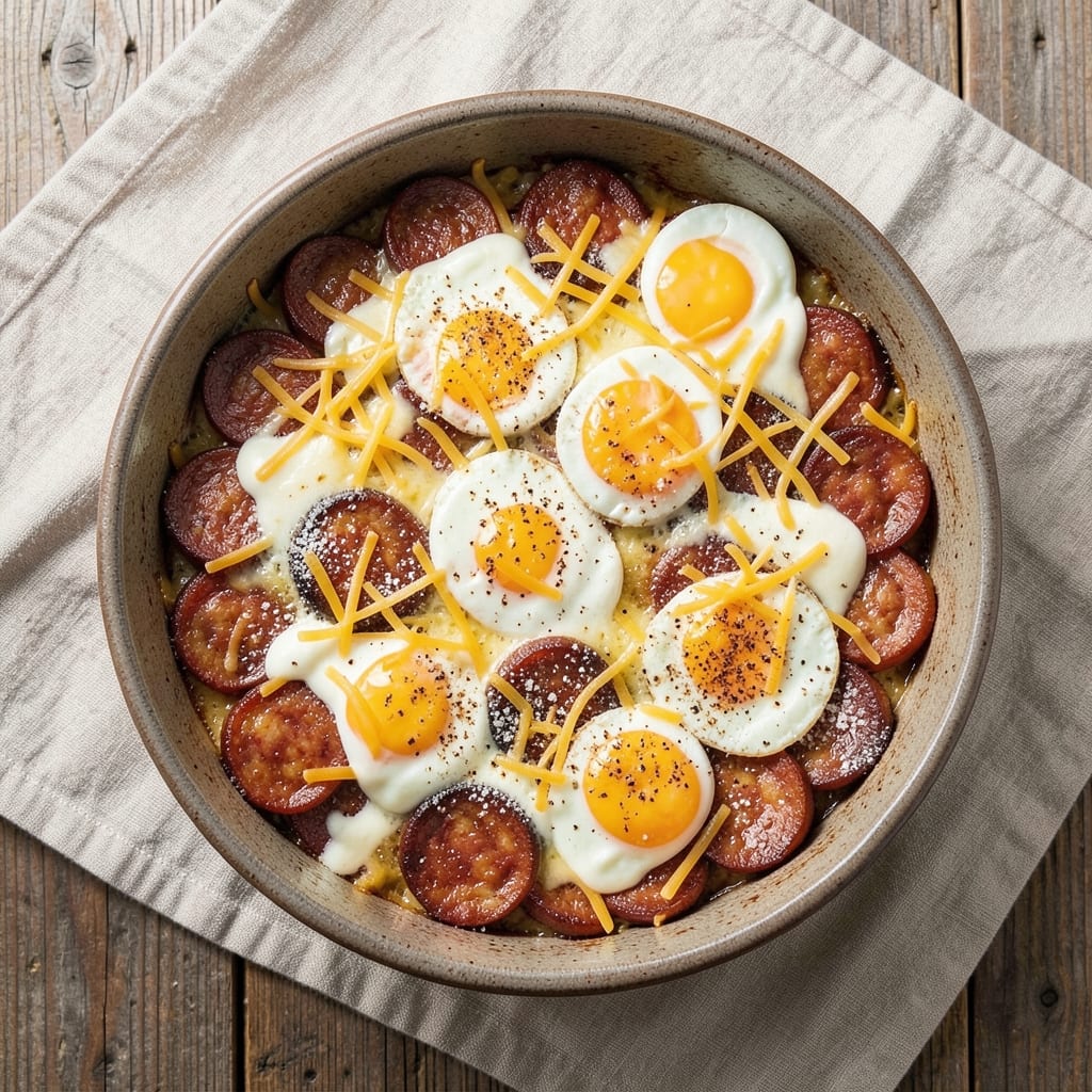 Cheesy Sausage and Egg Bake Recipe: Crispy Top, Melty Layers, One-Pan Brilliance