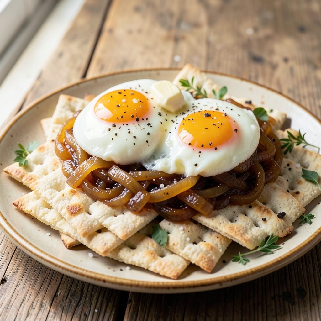 Egg and Onion Matzo Recipe: Crispy Shatter Bites With Poached Eggs