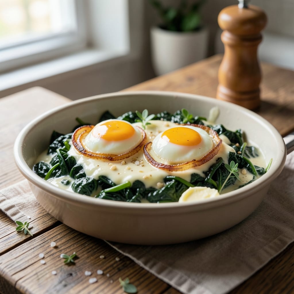 Creamed Spinach with Egg Recipe: Fluffy Yolk-Creamed Spinach in One Skillet