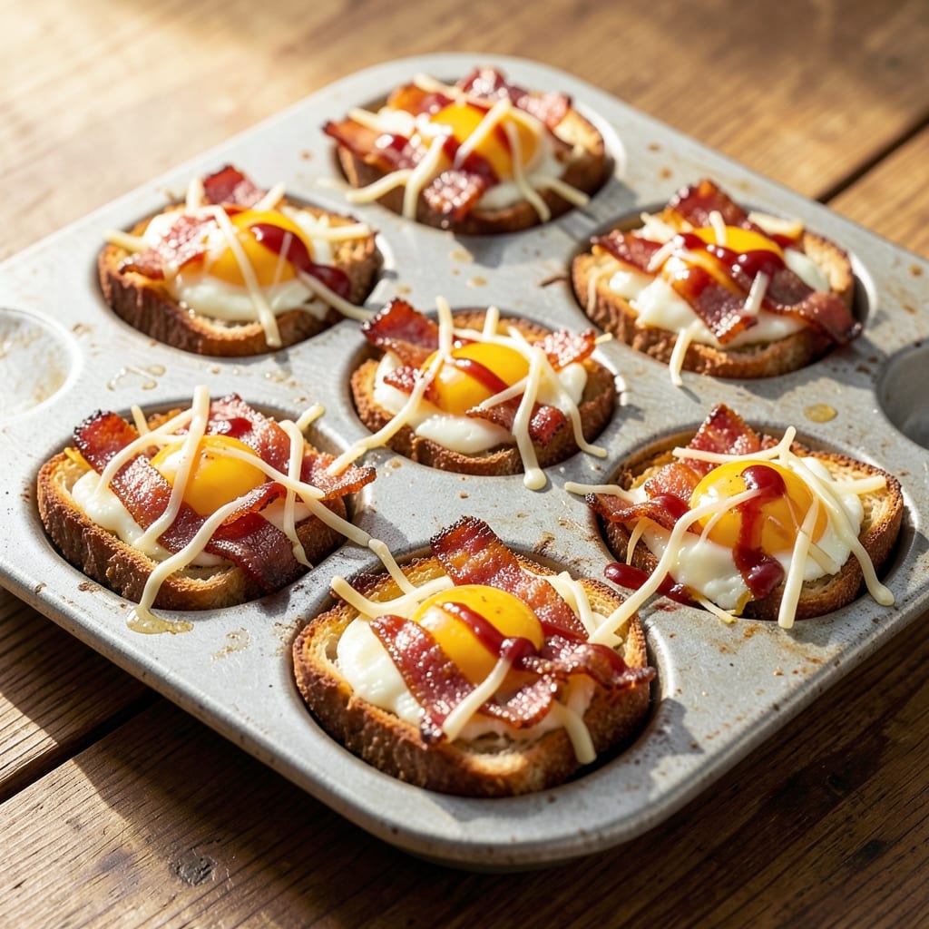 Bacon Egg and Toast Cups Recipe: Stacked Breakfast Bites With Runny Yolks