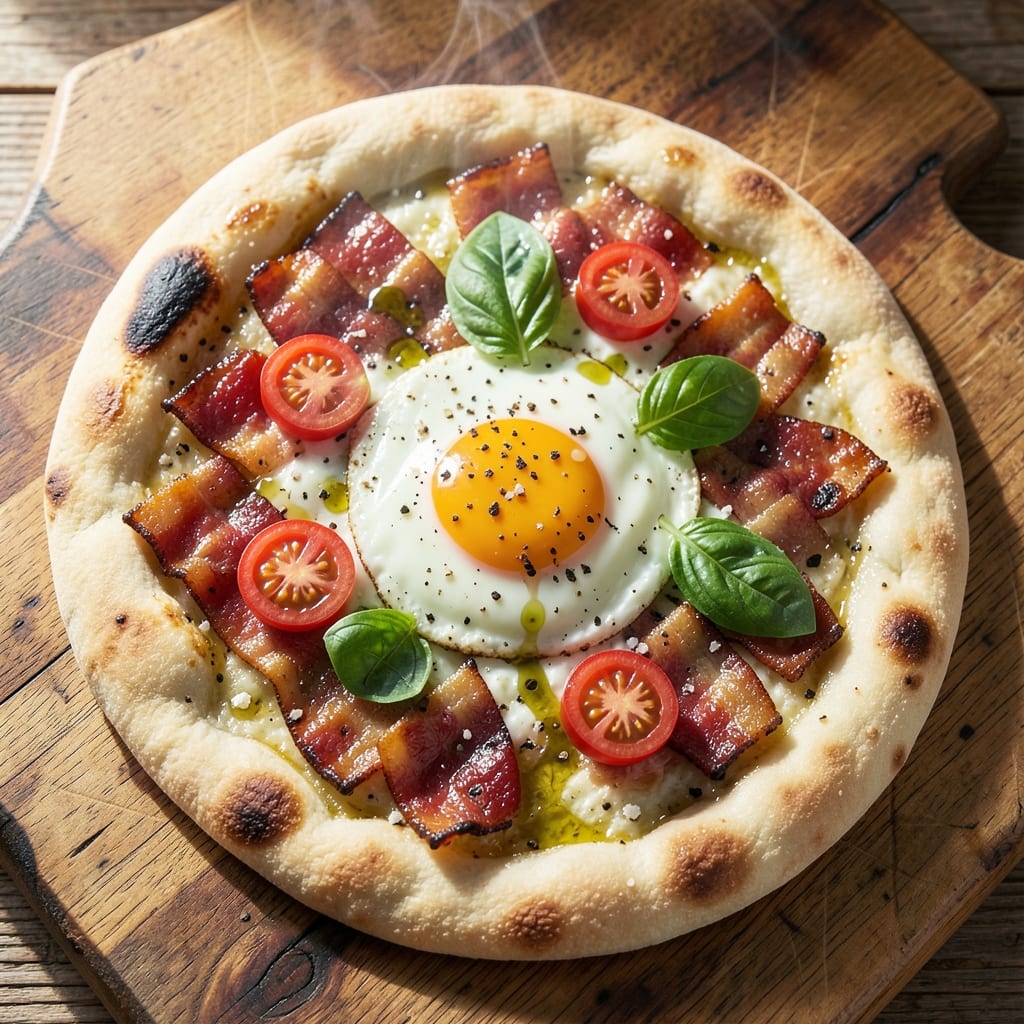 Bacon and Egg Pizza Recipe: Crispy Crust Hugs Salty Yolk Magic