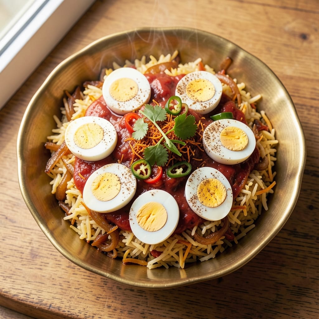 Egg 65 Biryani Recipe: Fragrant Saffron Rice with Spiced Eggs and Herbs